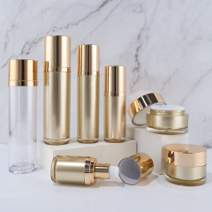 Acrylic cosmetic set bottle gold straight round bottle lotion cream vacuum packaging bottle packaging material small batch