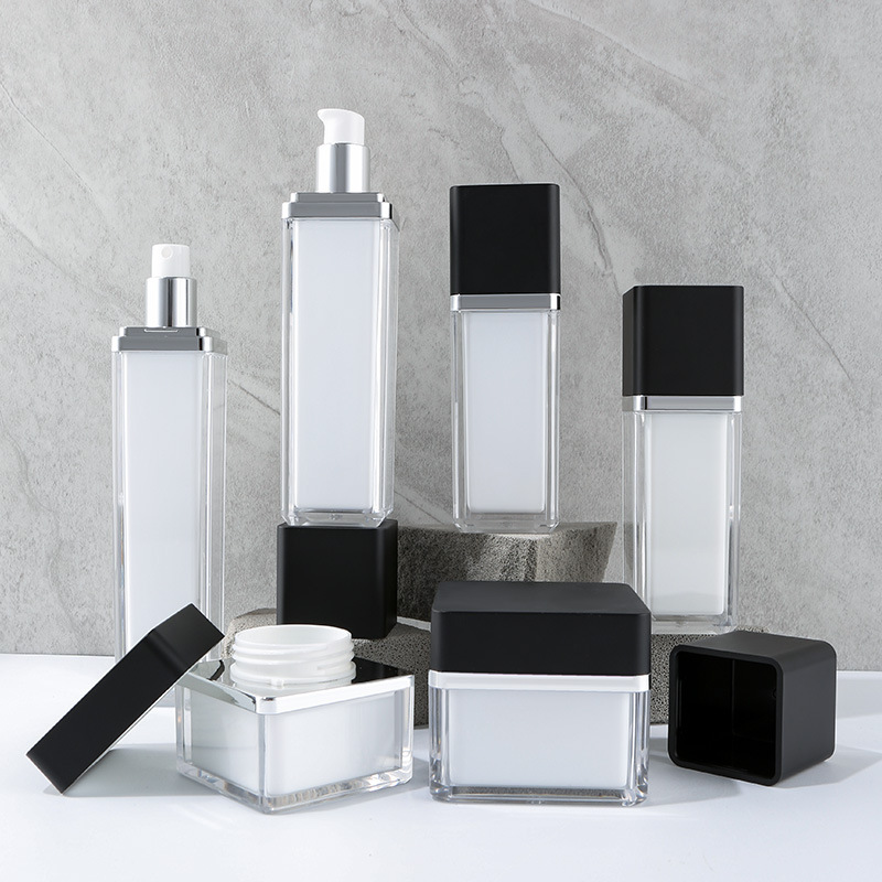 New black square bottle set acrylic bottle lotion cream vacuum cosmetic packaging bottle