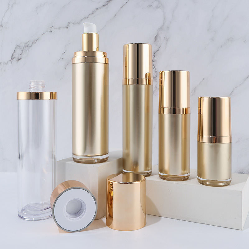 Acrylic cosmetic set bottle gold straight round bottle lotion cream vacuum packaging bottle packaging material small batch
