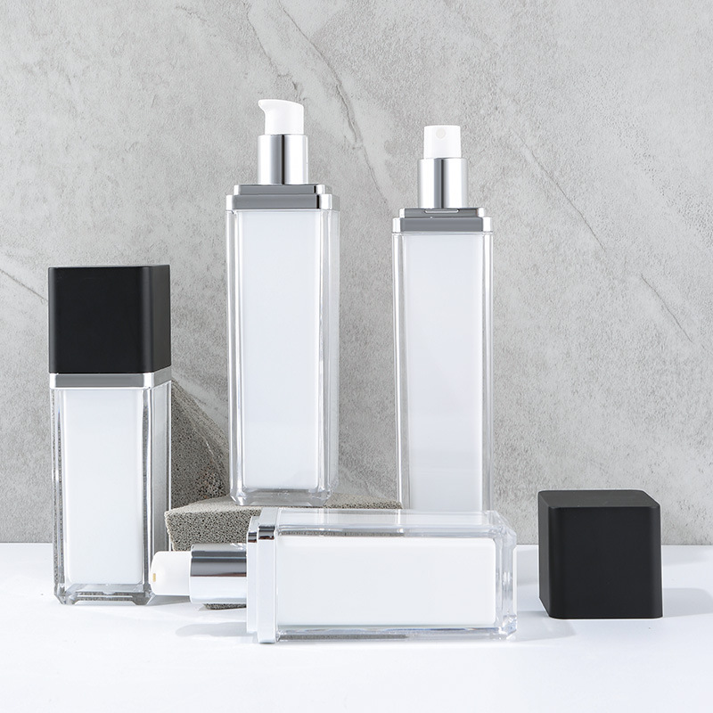 New black square bottle set acrylic bottle lotion cream vacuum cosmetic packaging bottle