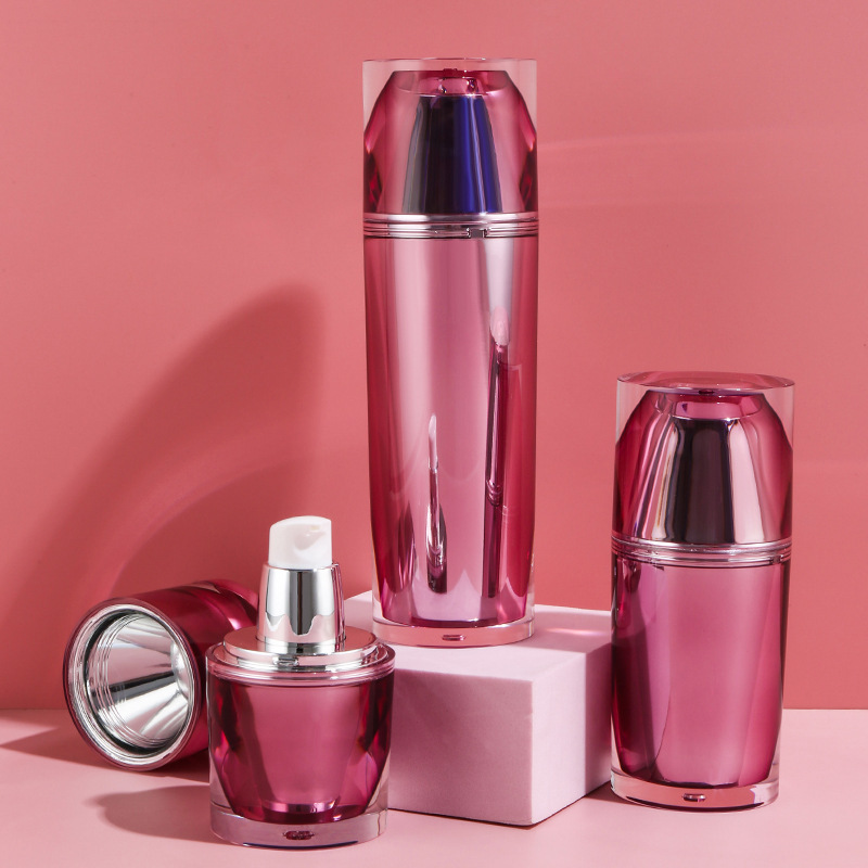 High-end red diamond cosmetic bottle vacuum set acrylic lotion skin care bottle lotion sub-bottle wholesale