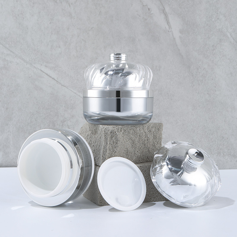 High-end crown bottle acrylic silver double-layer skin care product packaging bottle set water lotion cream vacuum packaging material wholesale