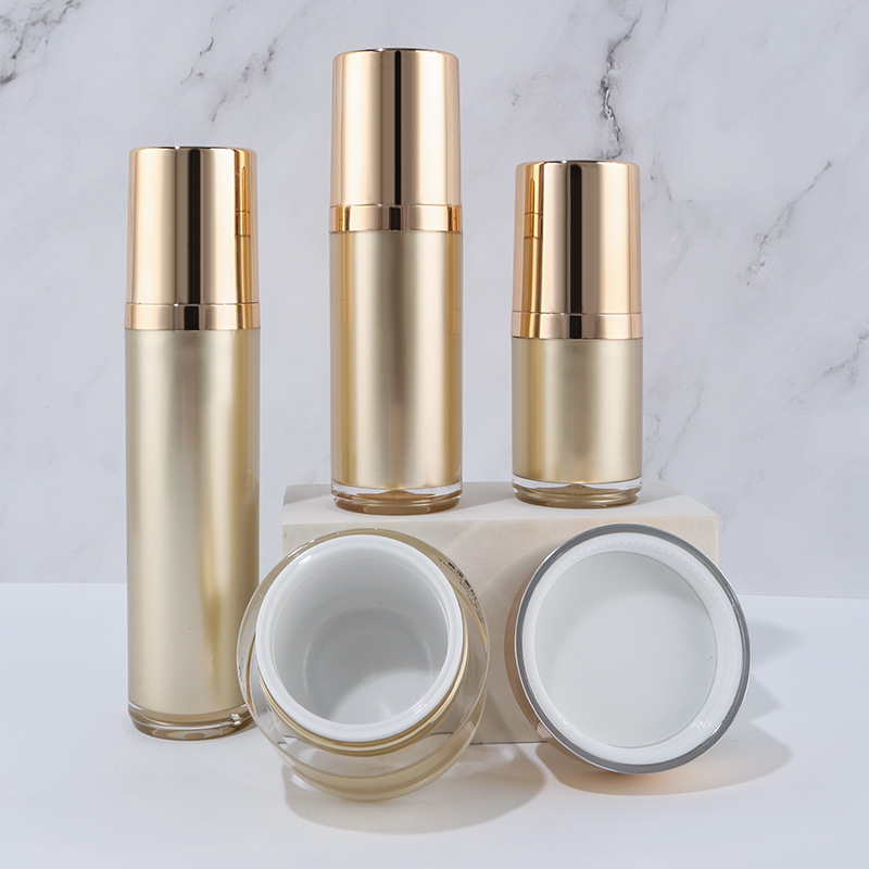 Acrylic cosmetic set bottle gold straight round bottle lotion cream vacuum packaging bottle packaging material small batch