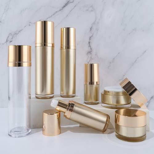Acrylic cosmetic set bottle gold straight round bottle lotion cream vacuum packaging bottle packaging material small batch