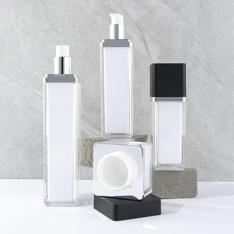 New black square bottle set acrylic bottle lotion cream vacuum cosmetic packaging bottle