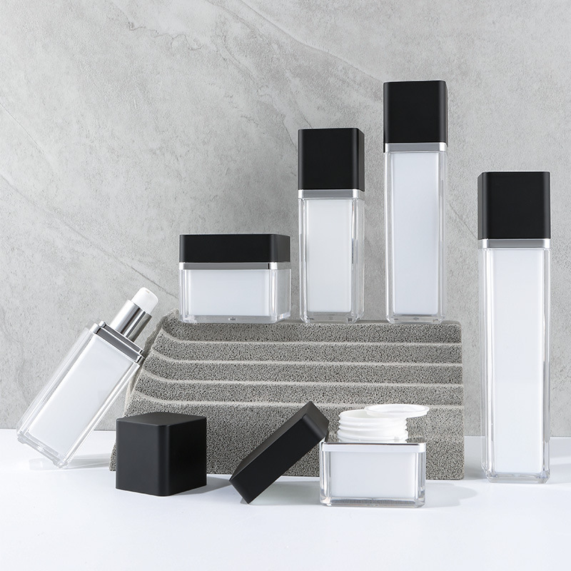New black square bottle set acrylic bottle lotion cream vacuum cosmetic packaging bottle