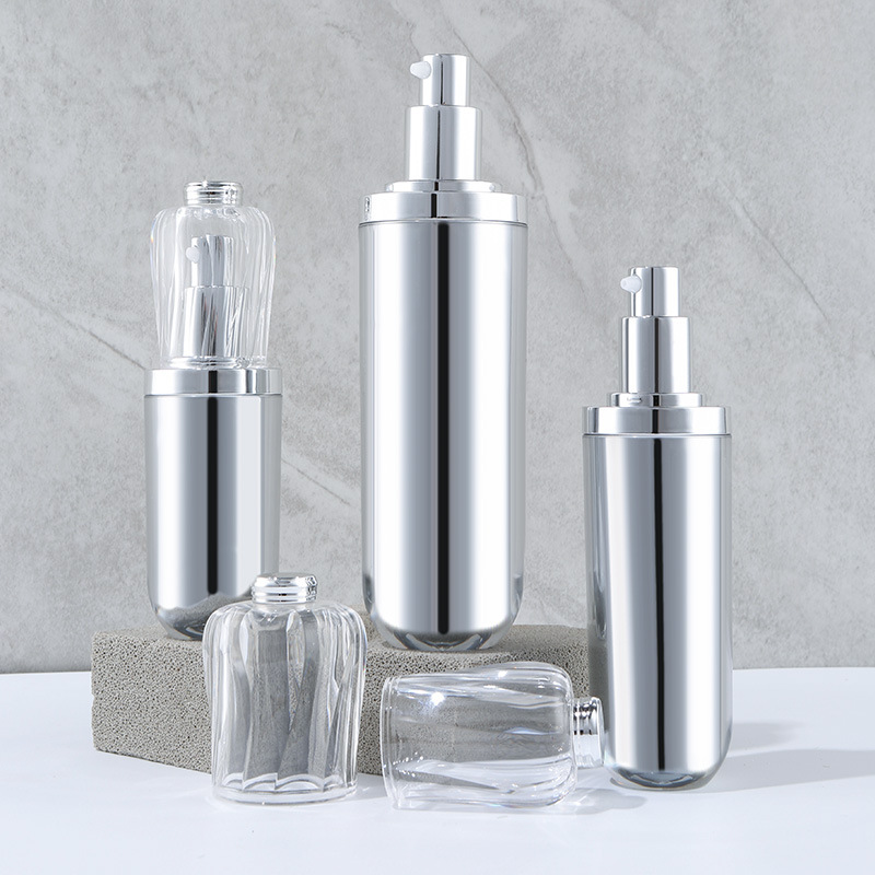 High-end crown bottle acrylic silver double-layer skin care product packaging bottle set water lotion cream vacuum packaging material wholesale