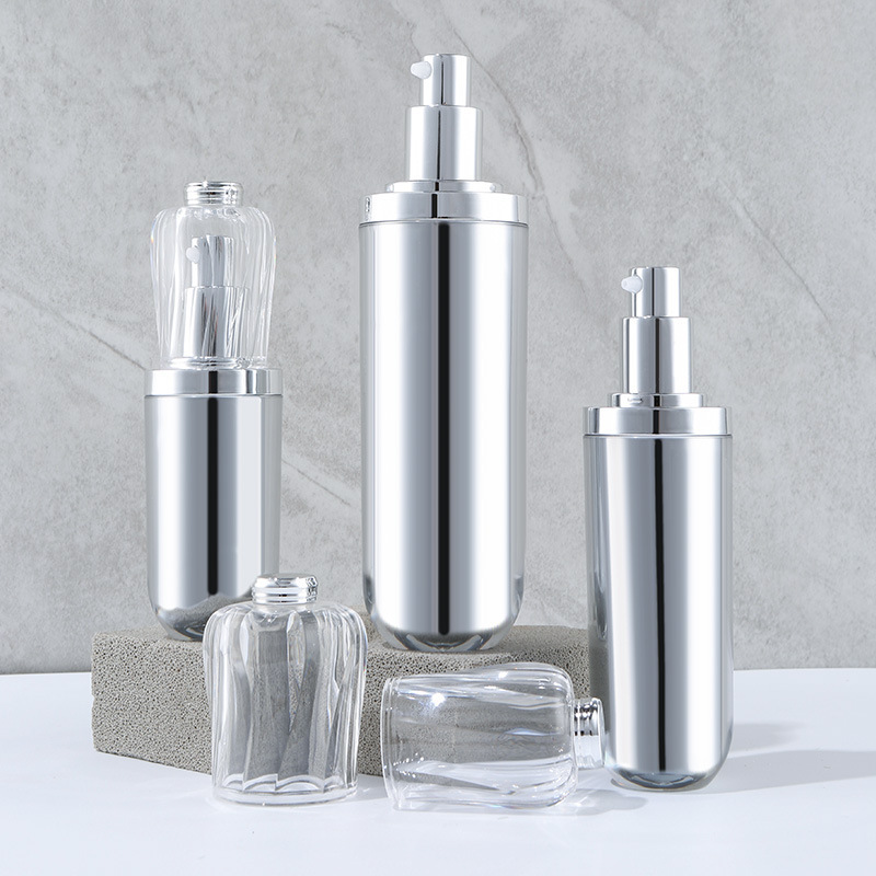 High-end crown bottle acrylic silver double-layer skin care product packaging bottle set water lotion cream vacuum packaging material wholesale
