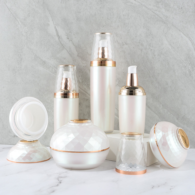 Acrylic skin care bottle set lotion essence cream sub-bottle packaging material high-end pearlescent empty bottle