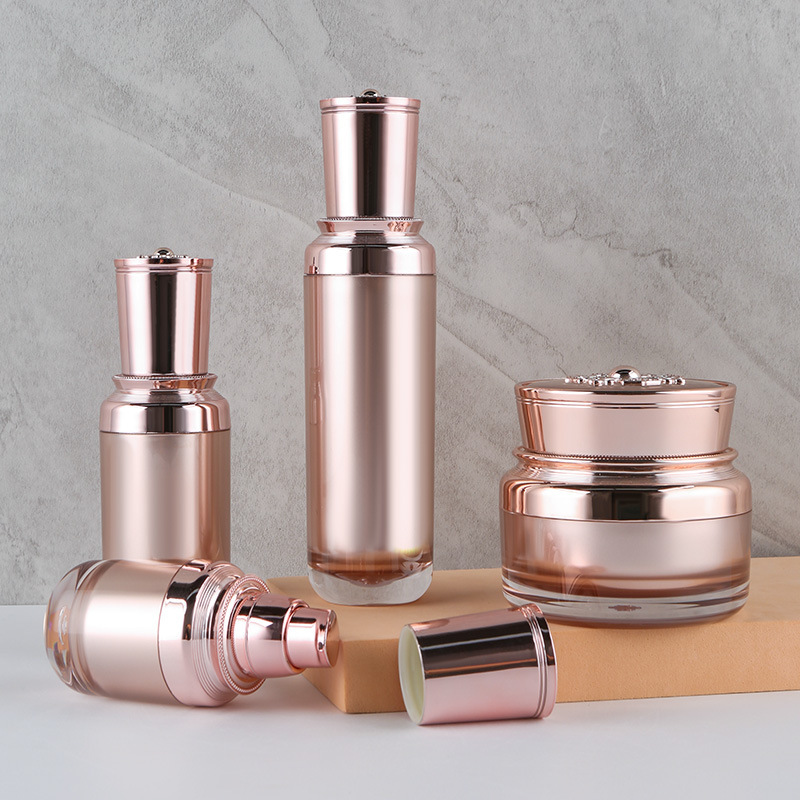 High-end rose gold lace bottle cosmetic lotion sub-bottle vacuum water cream bottle set acrylic bottle