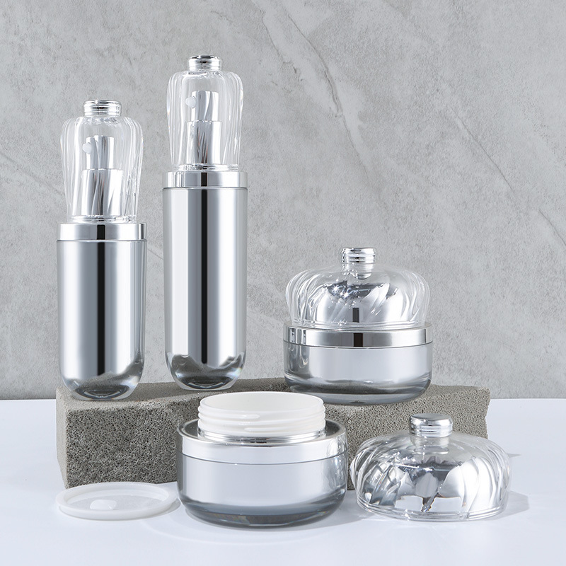 High-end crown bottle acrylic silver double-layer skin care product packaging bottle set water lotion cream vacuum packaging material wholesale