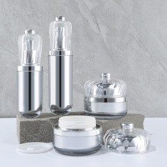 High-end crown bottle acrylic silver double-layer skin care product packaging bottle set water lotion cream vacuum packaging material wholesale