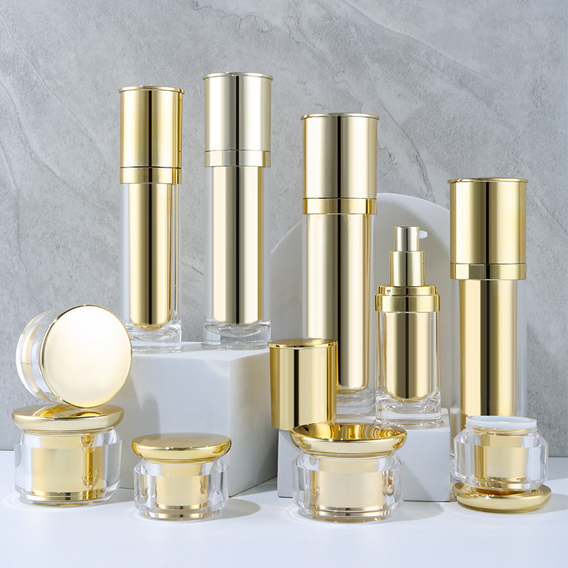 Acrylic lotion bottle set plastic gold reverse edge bottle cosmetics portable bottle packaging material bottle skin care products