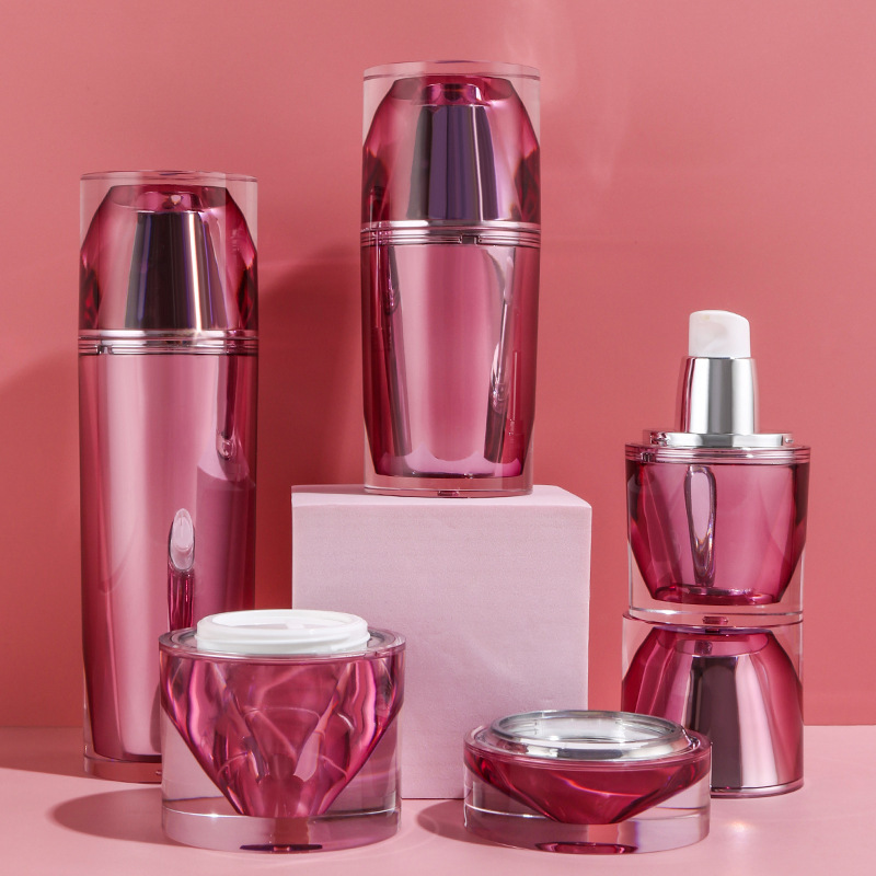 High-end red diamond cosmetic bottle vacuum set acrylic lotion skin care bottle lotion sub-bottle wholesale