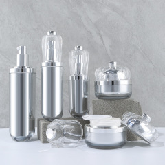 High-end crown bottle acrylic silver double-layer skin care product packaging bottle set water lotion cream vacuum packaging material wholesale