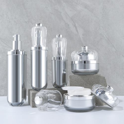 High-end crown bottle acrylic silver double-layer skin care product packaging bottle set water lotion cream vacuum packaging material wholesale