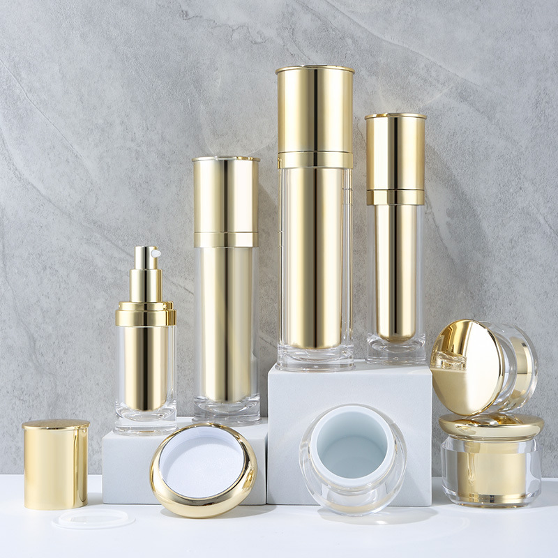 Acrylic lotion bottle set plastic gold reverse edge bottle cosmetics portable bottle packaging material bottle skin care products