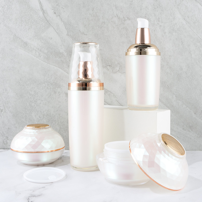 Acrylic skin care bottle set lotion essence cream sub-bottle packaging material high-end pearlescent empty bottle