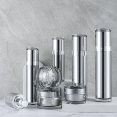 High-grade straight round bottle, vacuum bottle, silver cream bottle, high-grade plastic cosmetic packaging set bottle