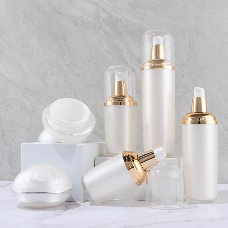 Acrylic pearlescent cosmetics bottle lotion cream vacuum bottle high-end press large white bottle set