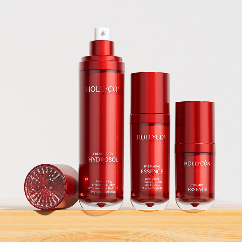 Red cosmetic bottle set squeeze lotion bottle spray empty bottle high-grade cream bottle packaging material wholesale
