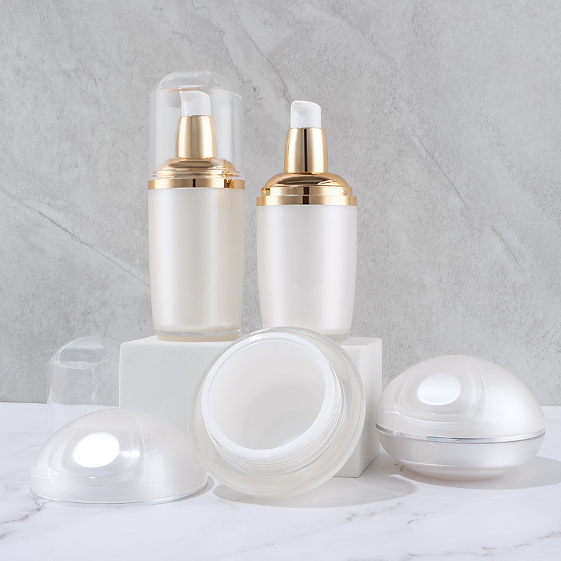 Acrylic pearlescent cosmetics bottle lotion cream vacuum bottle high-end press large white bottle set