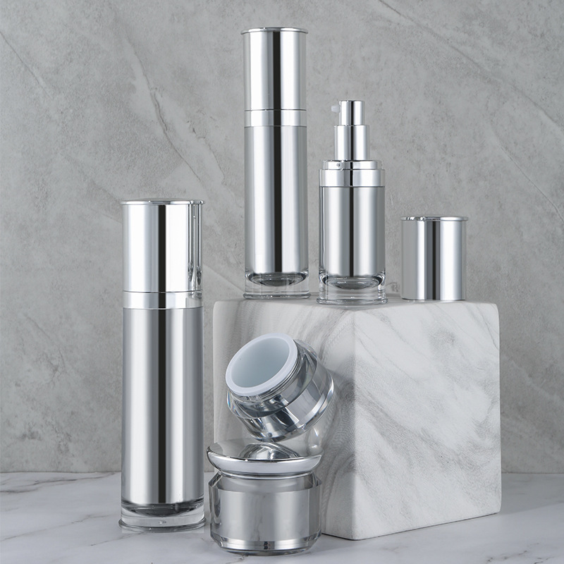 Acrylic lotion bottle set plastic silver reverse edge bottle cosmetic portable bottle packaging material skin care product sub-bottle