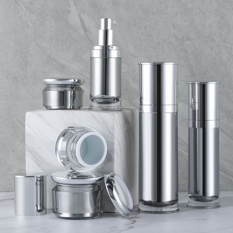 Acrylic lotion bottle set plastic silver reverse edge bottle cosmetic portable bottle packaging material skin care product sub-bottle