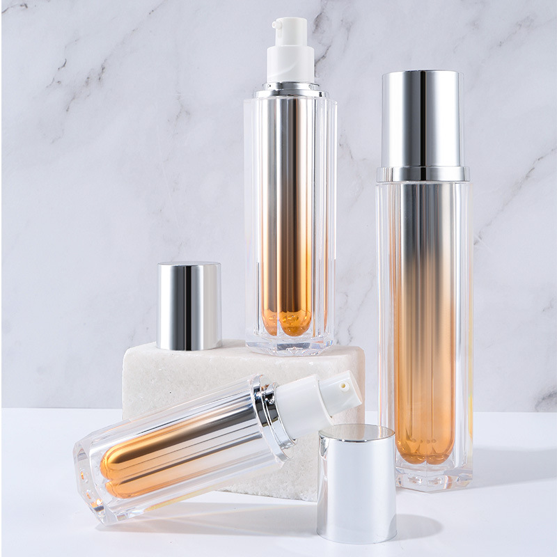 Acrylic double-layer gradient hexagonal cosmetics packaging bottle small batch packaging material vacuum press lotion bottle
