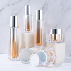 Acrylic double-layer gradient hexagonal cosmetics packaging bottle small batch packaging material vacuum press lotion bottle