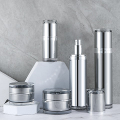 High-grade straight round bottle, vacuum bottle, silver cream bottle, high-grade plastic cosmetic packaging set bottle