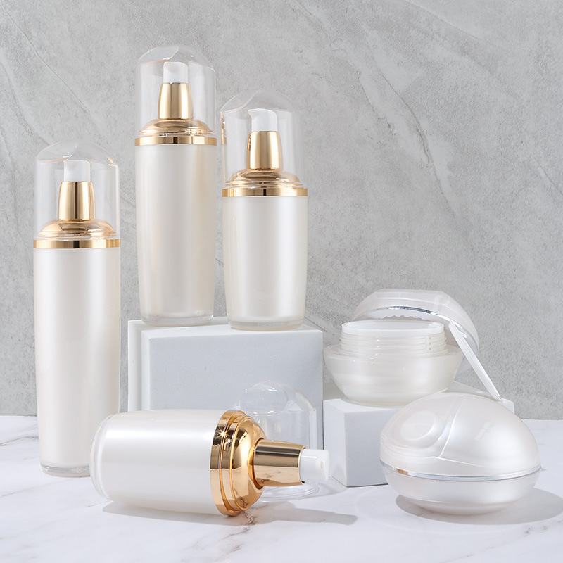 Acrylic pearlescent cosmetics bottle lotion cream vacuum bottle high-end press large white bottle set