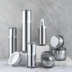 High-grade straight round bottle, vacuum bottle, silver cream bottle, high-grade plastic cosmetic packaging set bottle