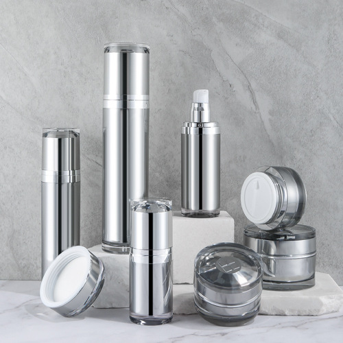 High-grade straight round bottle, vacuum bottle, silver cream bottle, high-grade plastic cosmetic packaging set bottle