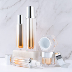 Acrylic double-layer gradient hexagonal cosmetics packaging bottle small batch packaging material vacuum press lotion bottle