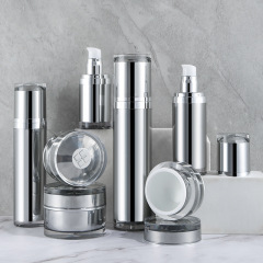 High-grade straight round bottle, vacuum bottle, silver cream bottle, high-grade plastic cosmetic packaging set bottle