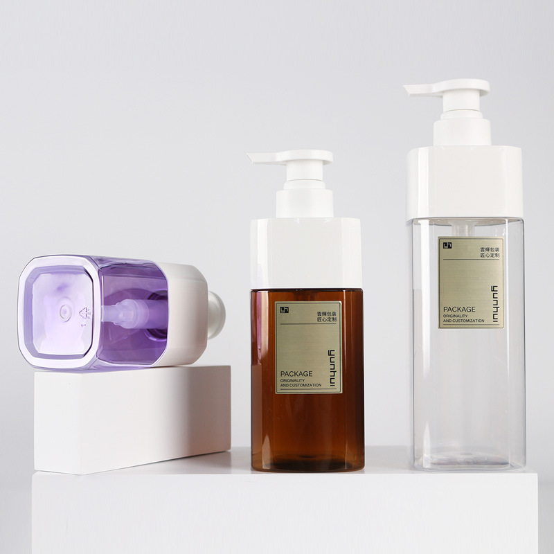 300/500/720ml square cover bottle PET contrast color washing bottle packaging material shampoo and shower gel bottle