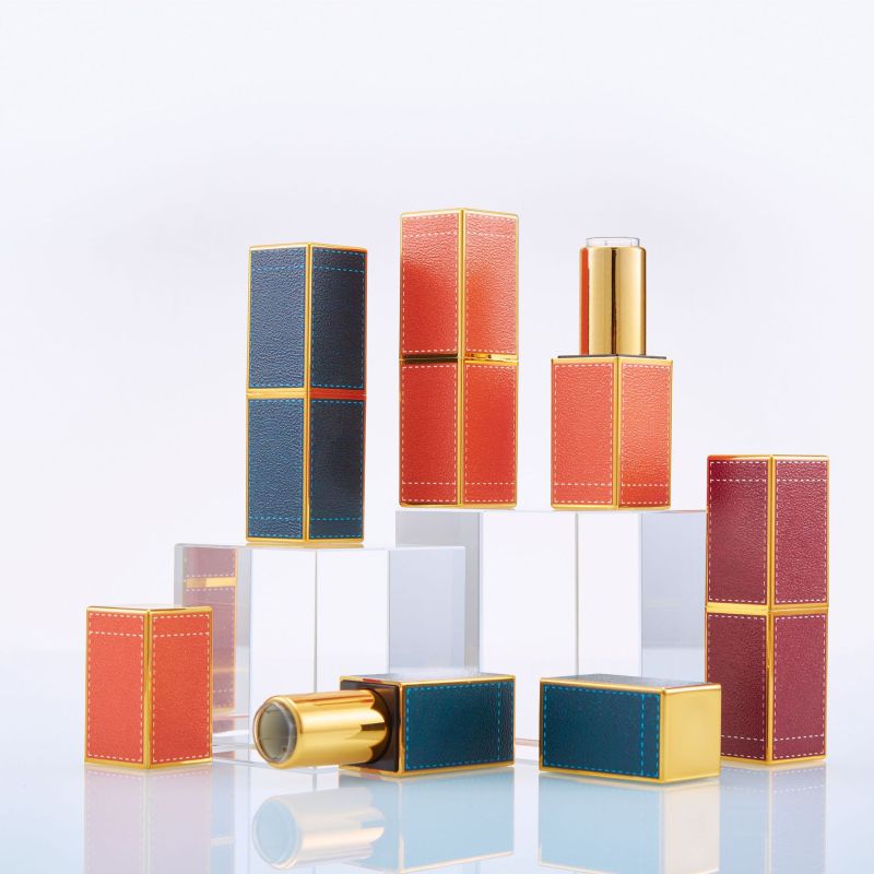 Handmade DIY lipstick materials Orange red green leather texture lipstick tube 3D printed magnetic buckle lipstick empty tube