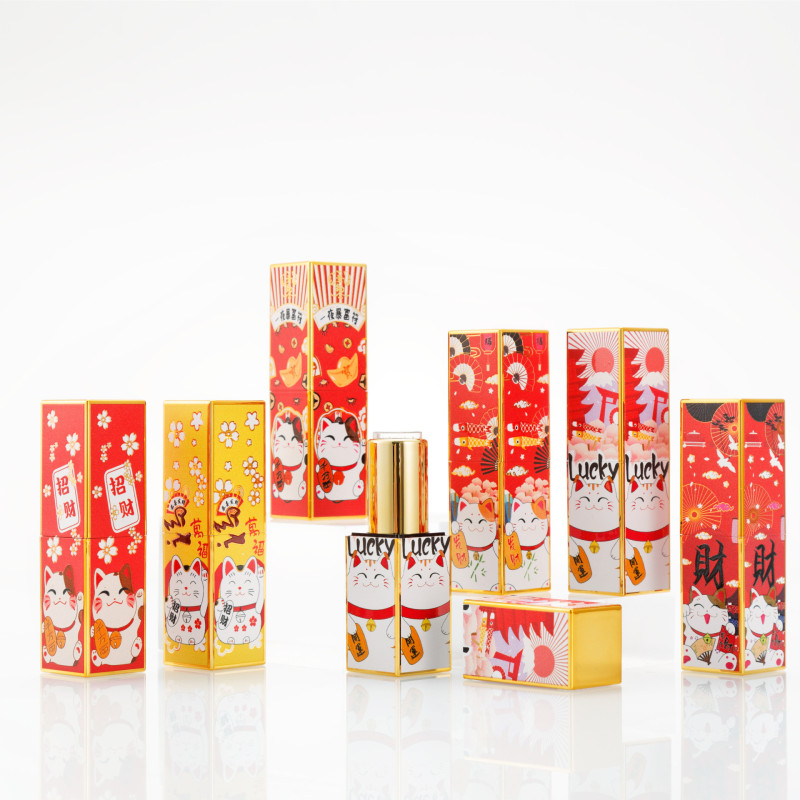 Lipstick tube 3D Van Gogh oil painting lucky cat Peking opera relief concave and convex printing Chinese style magnetic buckle lipstick lipstick empty shell