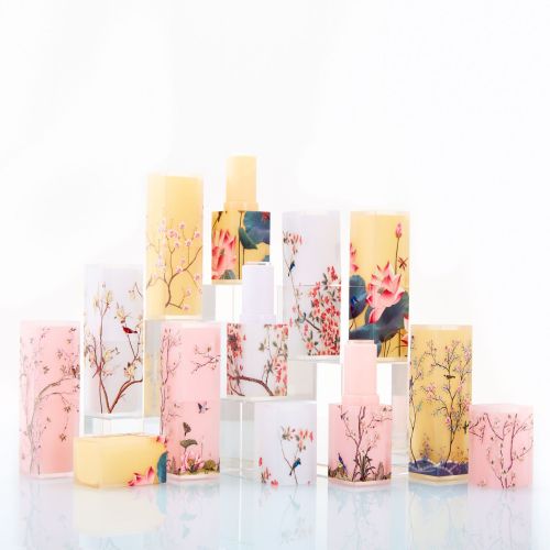 Elegant frosted translucent square lipstick tube Chinese style fresh classical 3D printed magpie flower and bird lipstick shell