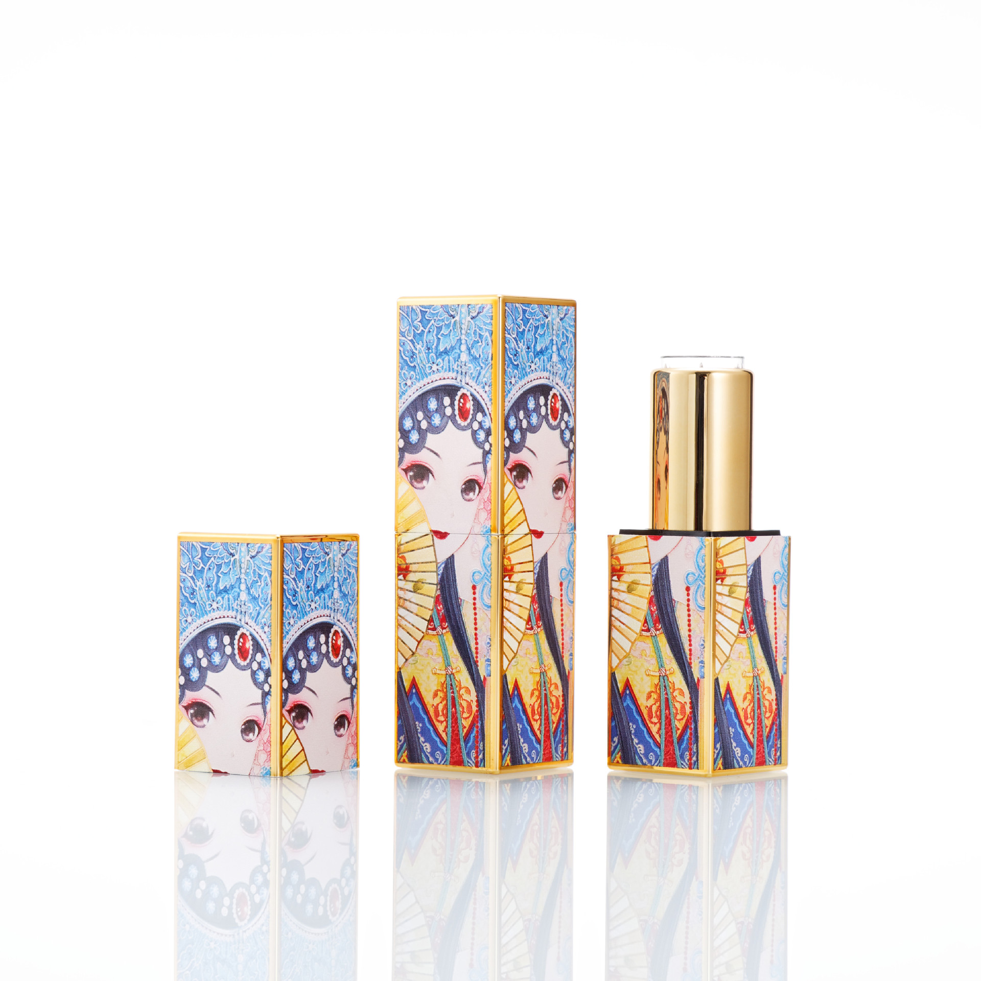 Lipstick tube 3D Van Gogh oil painting lucky cat Peking opera relief concave and convex printing Chinese style magnetic buckle lipstick lipstick empty shell