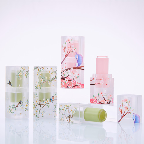 3D printing small fresh style square tube matte transparent green azalea bird lipstick tube packaging material