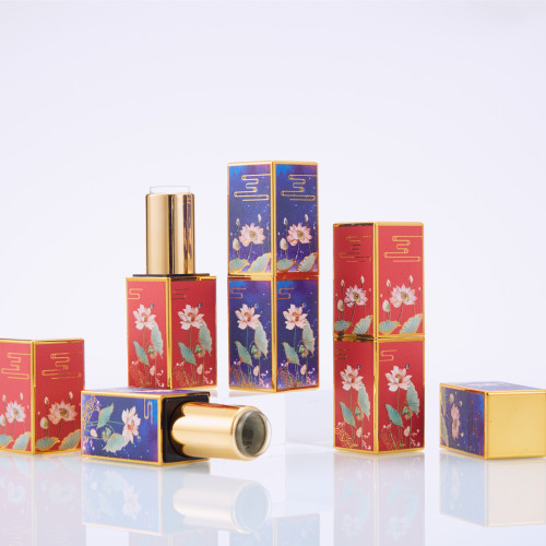 DIY handmade lipstick tube 3D embossed magnetic buckle lipstick tube empty tube embossed lotus gold edge square lipstick shell