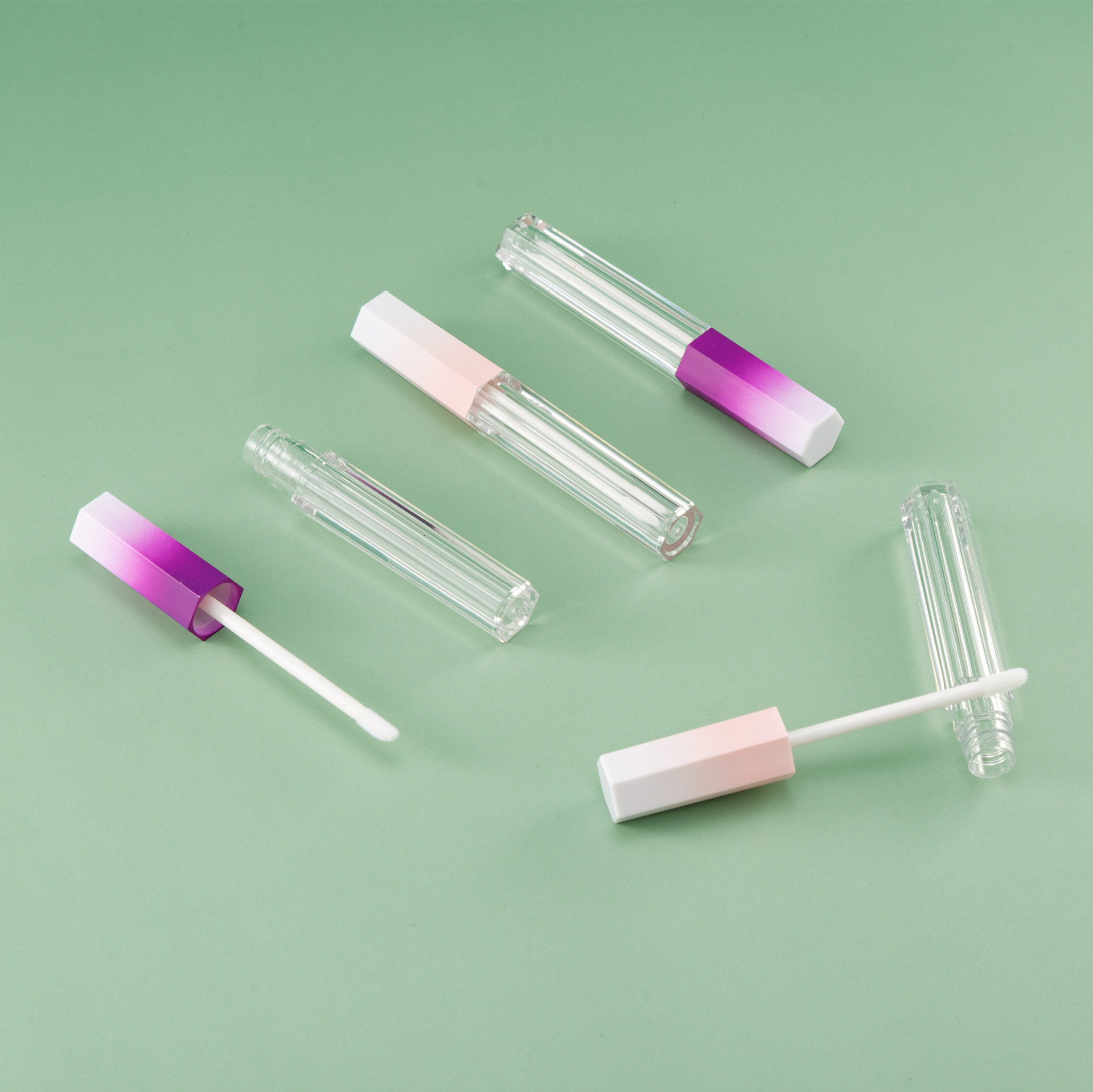 Hexagonal gradient lip gloss empty tube capacity 5ml transparent hexagonal lip glaze sub-bottle lipstick tube makeup packaging material