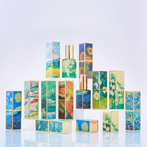 Lipstick tube 3D Van Gogh oil painting lucky cat Peking opera relief concave and convex printing Chinese style magnetic buckle lipstick lipstick empty shell
