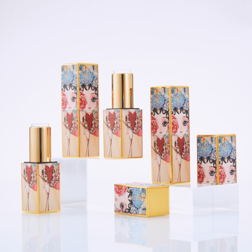 Magnetic buckle lipstick tube empty tube 3D relief printing Chinese style Peking opera lipstick tube square shell diameter 12.1mm