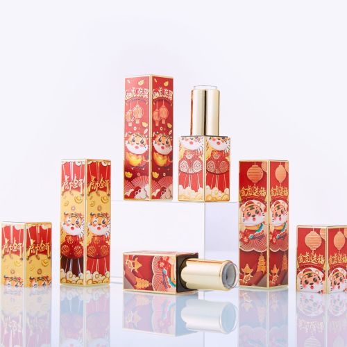 Lipstick tube 3D printing relief process hollow texture tiger year pattern Chinese style magnetic buckle lipstick hollow tube lipstick tube