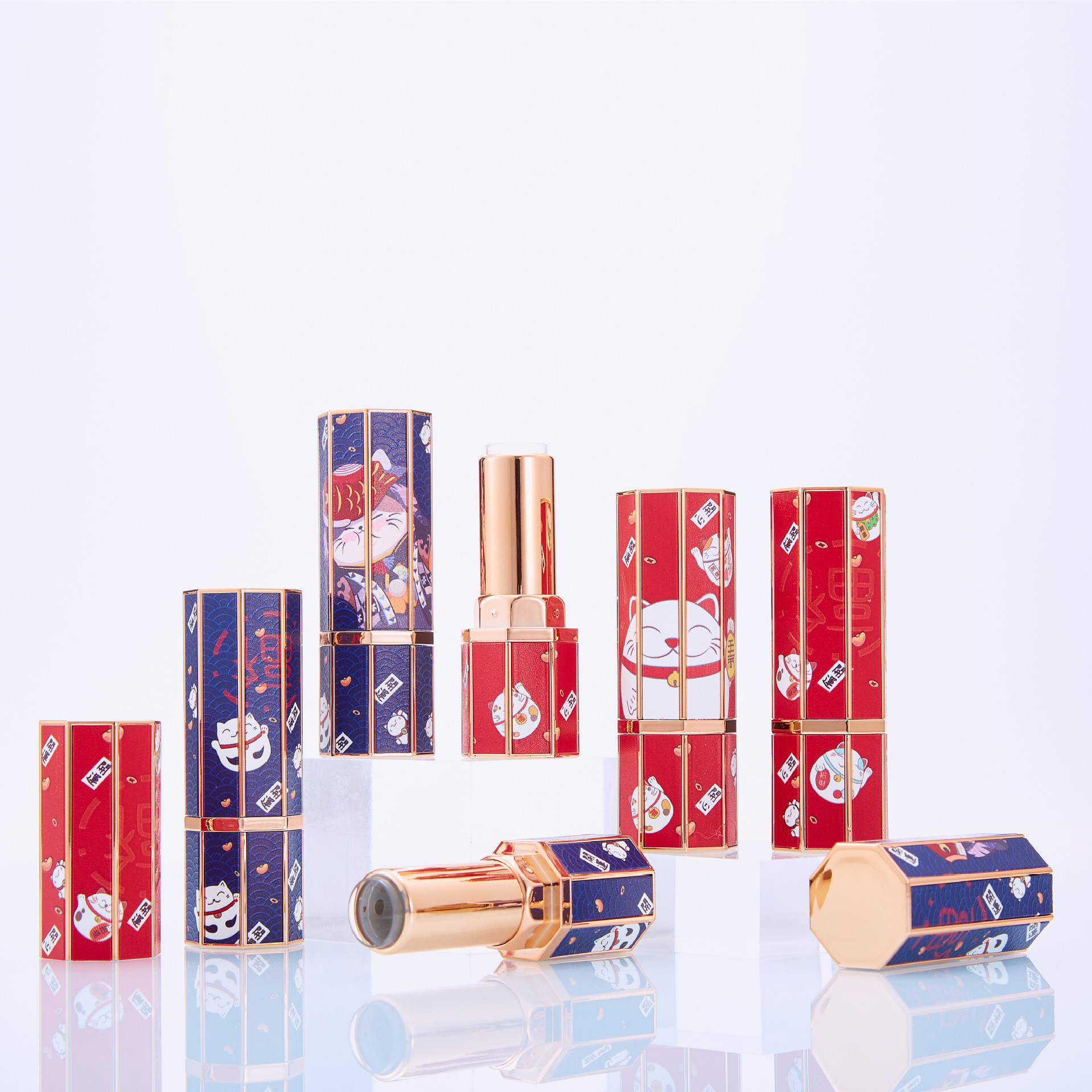 Supply lipstick empty tube fish scale lucky cat marble octagonal 3D lipstick empty tube handmade patch empty tube