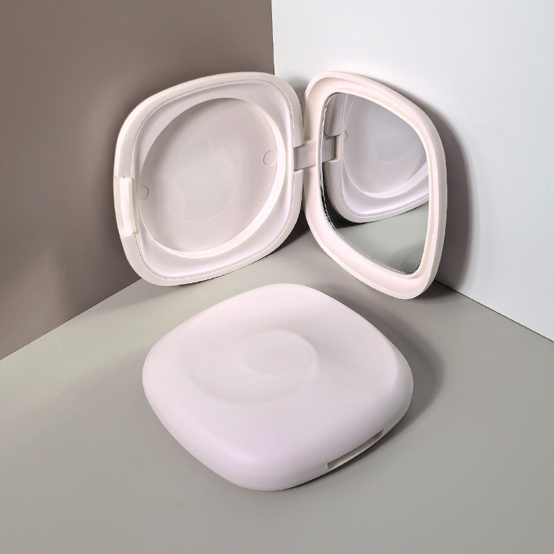 White flip cover with mirror monochrome powder box plastic loose powder makeup box high gloss contour blush packaging