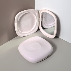 White flip cover with mirror monochrome powder box plastic loose powder makeup box high gloss contour blush packaging